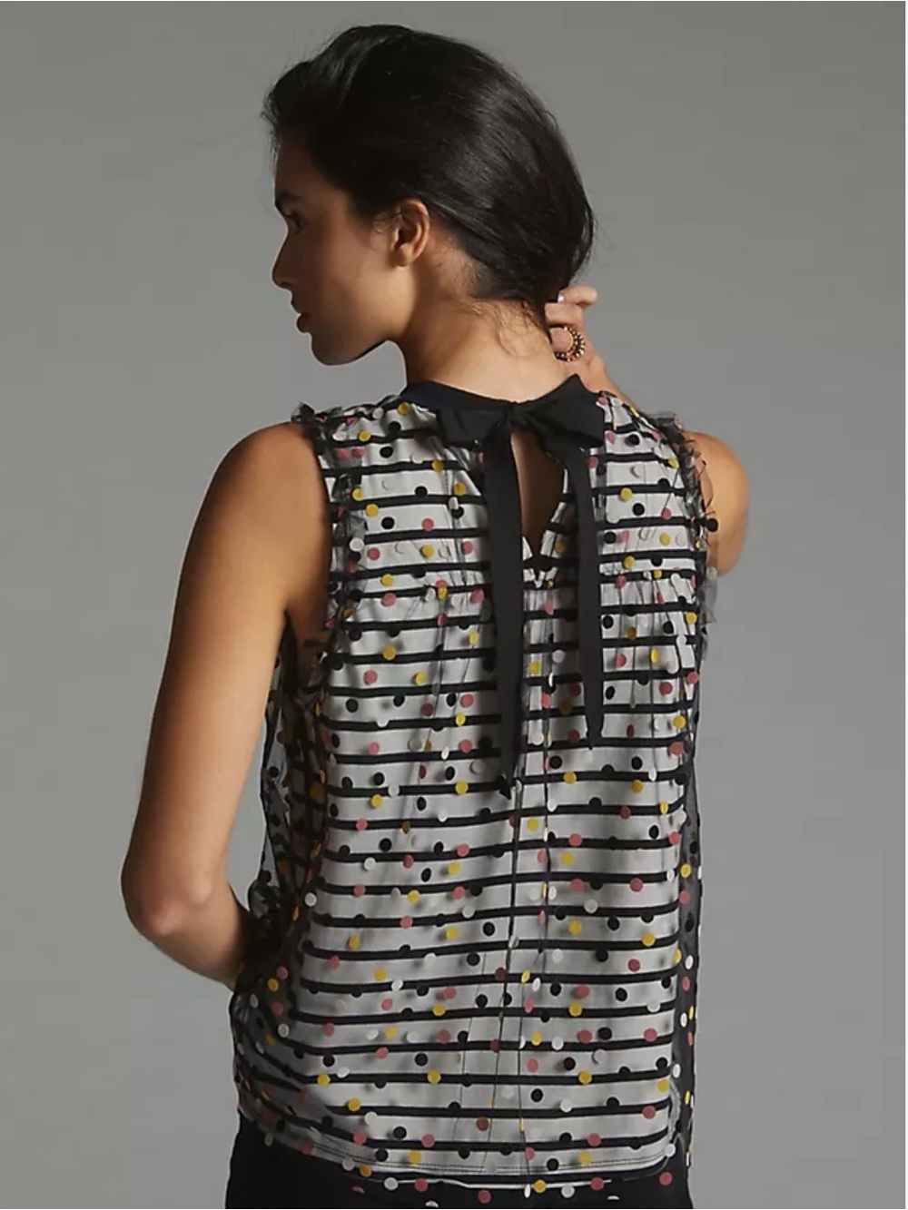 Anthropologie Maeve contrast dotted tank Black & White Striped Sleeveless Top S